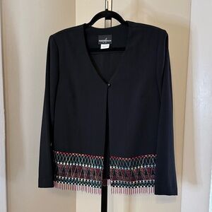 Positive Attitude Black Blazer with Colorful Embroidered Hem